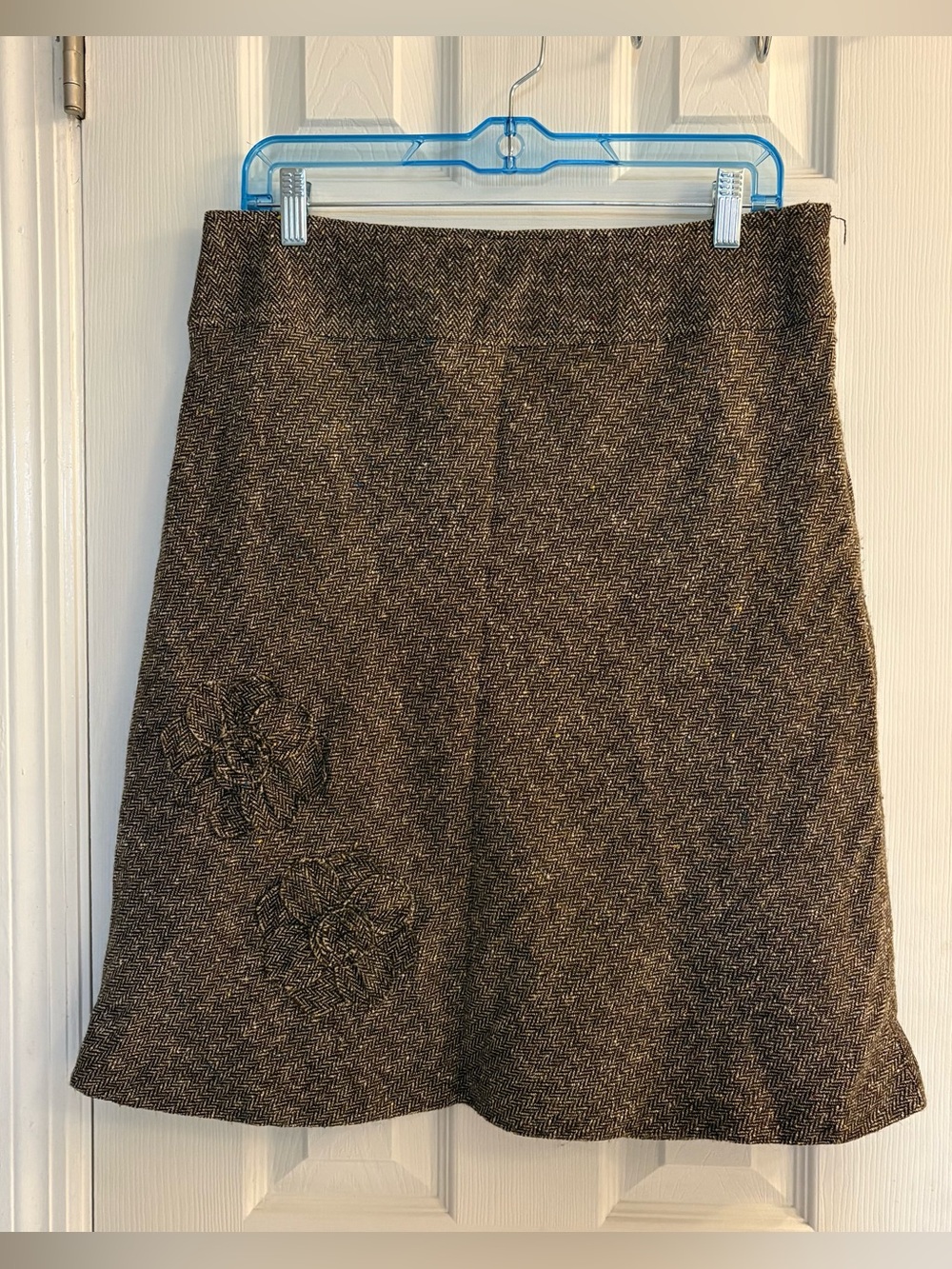 Vintage George Herringbone Tweed A-Line Skirt Women's Size 10 Embroidered Lined.